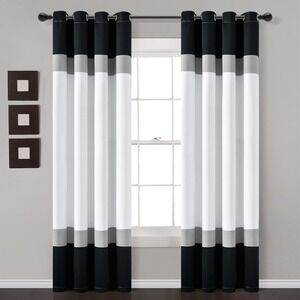 Black Gray White Color Block Window‎ Curtains Panels Room Darkening